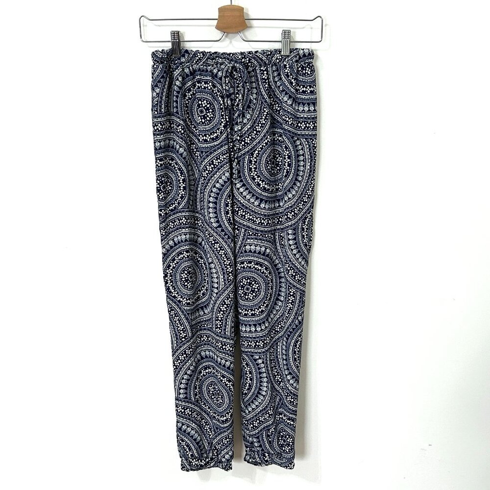 Wet Seal Blue White Medallion Jogger Pants Size S Chiffon Lightweight Flowy